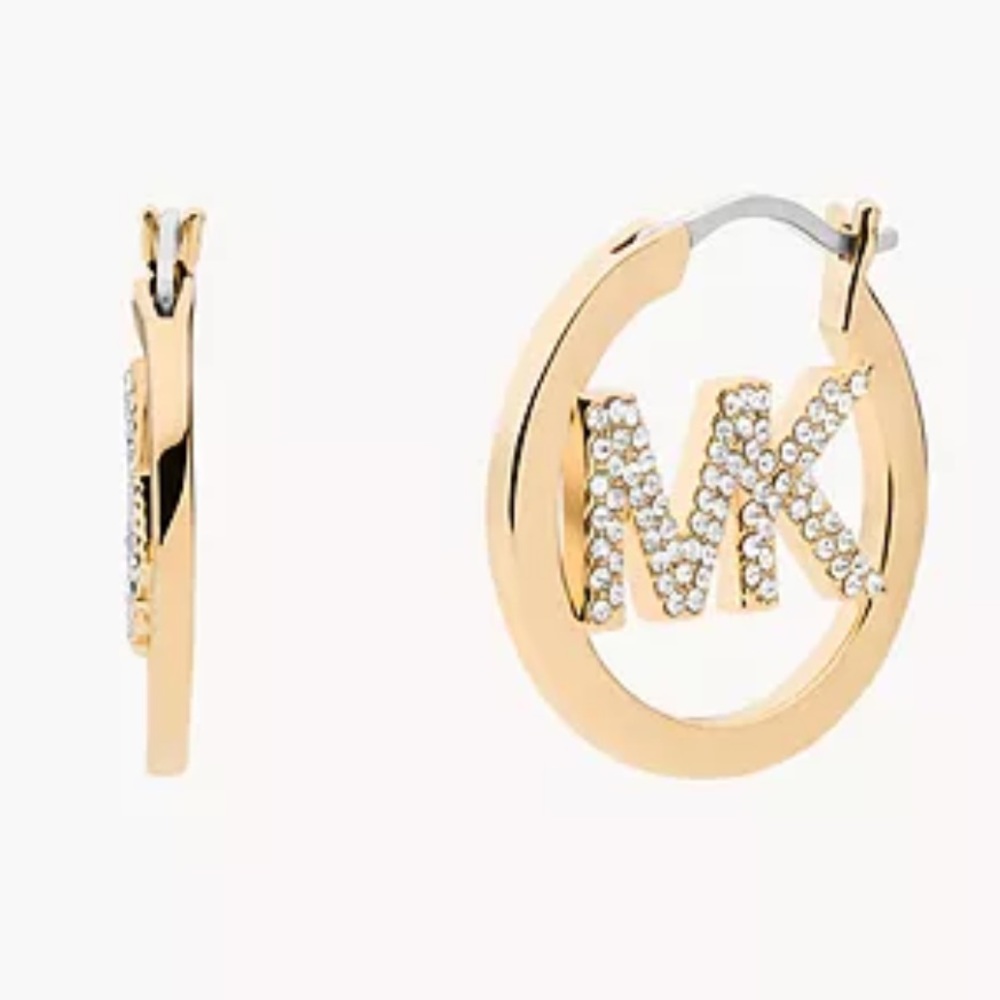 Michael Kor Gold-Tone Pave Hoop Earrings NWT